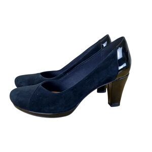 Clarks Artisan Suede Patent Leather Black Heels Pumps